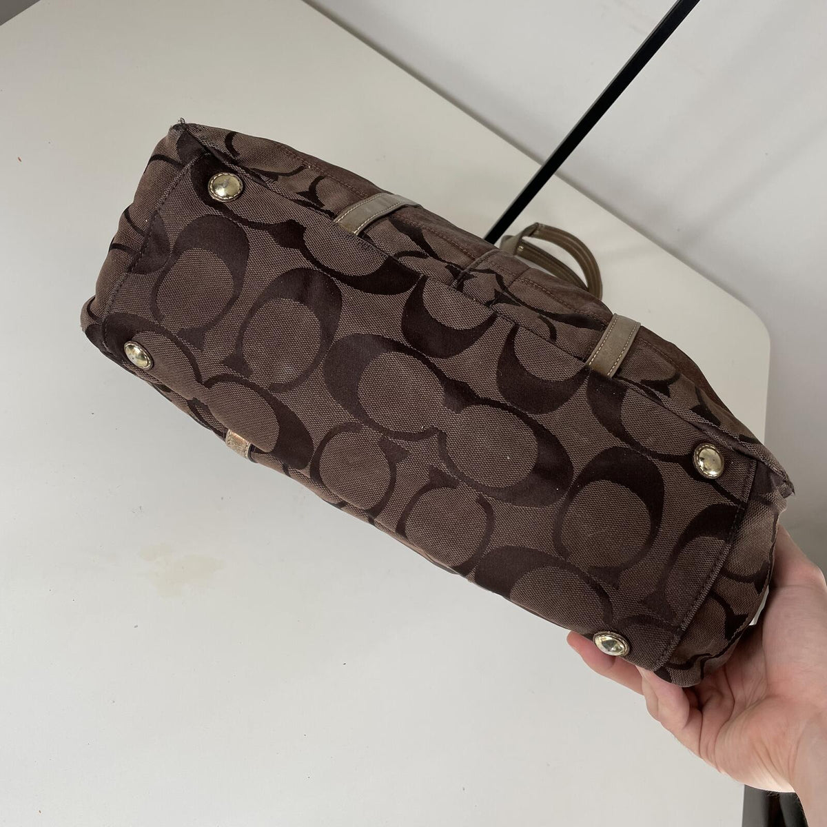 Coach Brown Signature Monogram Canvas Maternity Shoulder Bag G0771-10838