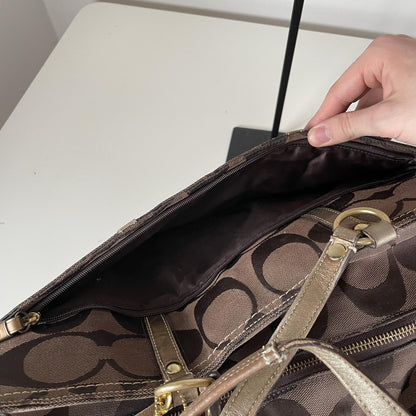Coach Brown Signature Monogram Canvas Maternity Shoulder Bag G0771-10838