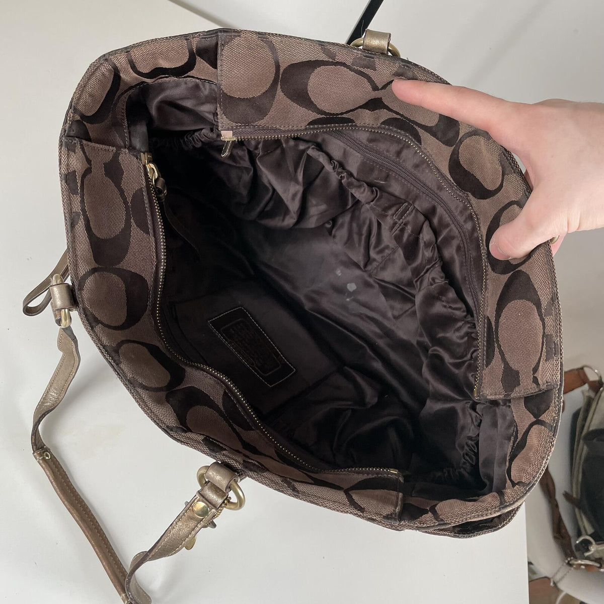 Coach Brown Signature Monogram Canvas Maternity Shoulder Bag G0771-10838