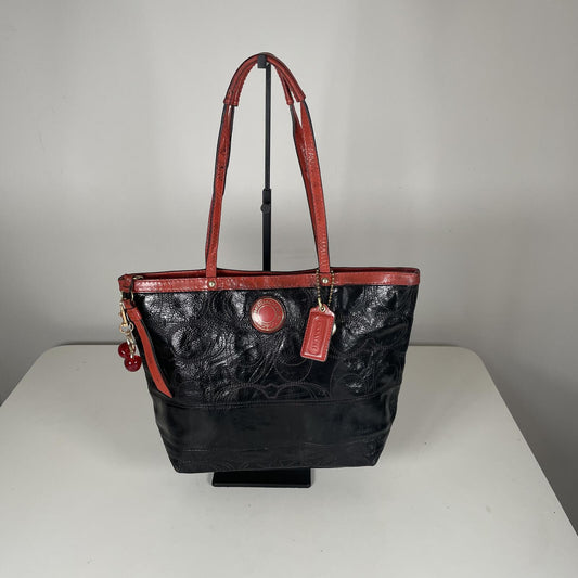 Coach Black Patent Leather Shoulder Bag Red Trim  L1295-F19198