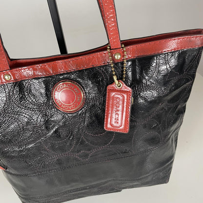 Coach Black Patent Leather Shoulder Bag Red Trim  L1295-F19198