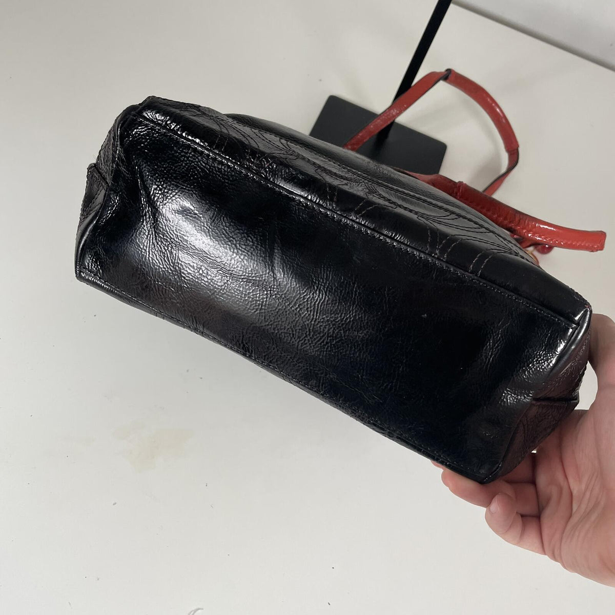 Coach Black Patent Leather Shoulder Bag Red Trim  L1295-F19198