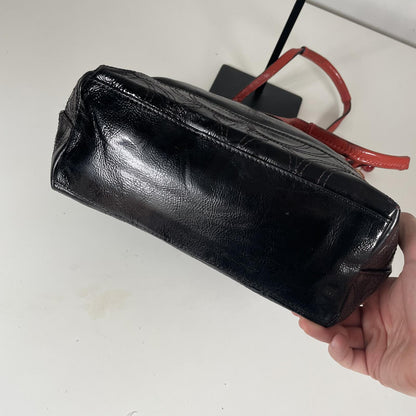 Coach Black Patent Leather Shoulder Bag Red Trim  L1295-F19198