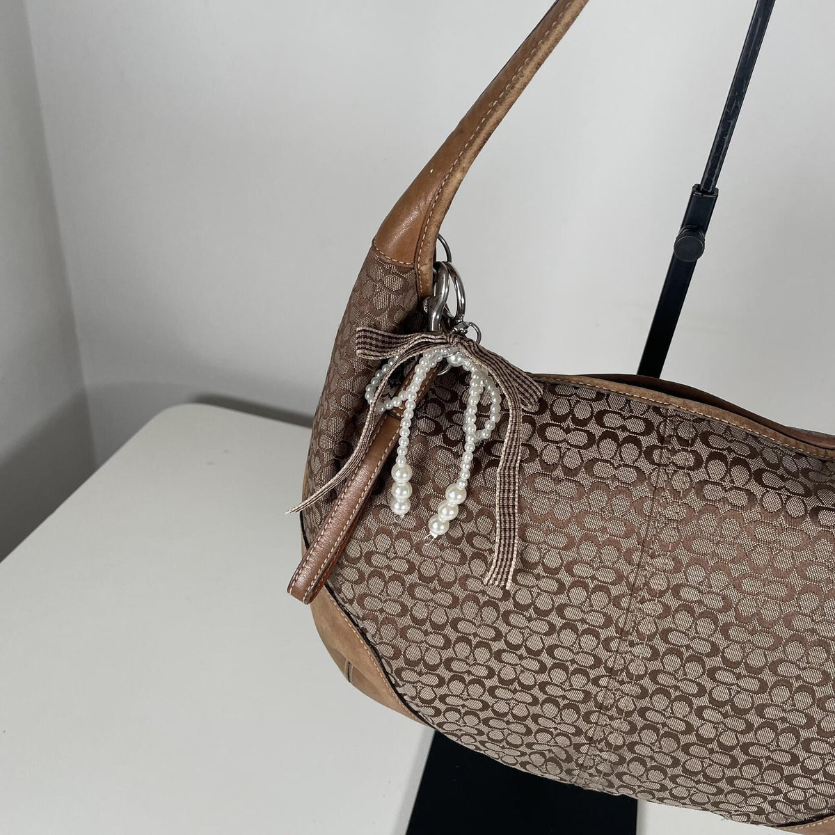 Coach Signature Monogram Hobo Shoulder Bag Brown A3K-6617