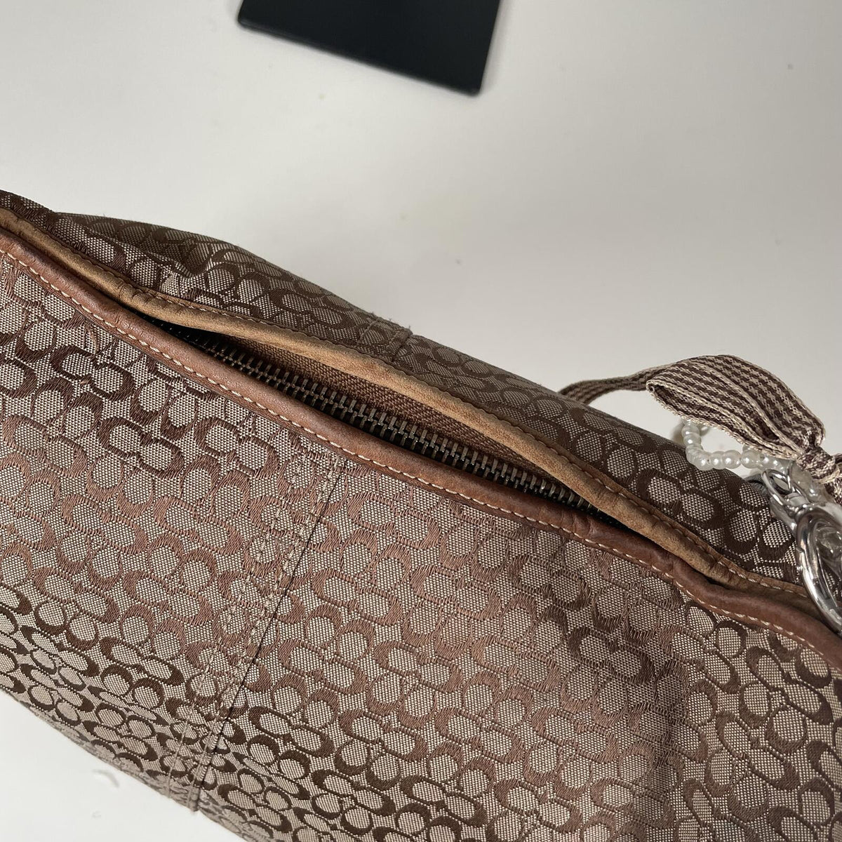 Coach Signature Monogram Hobo Shoulder Bag Brown A3K-6617