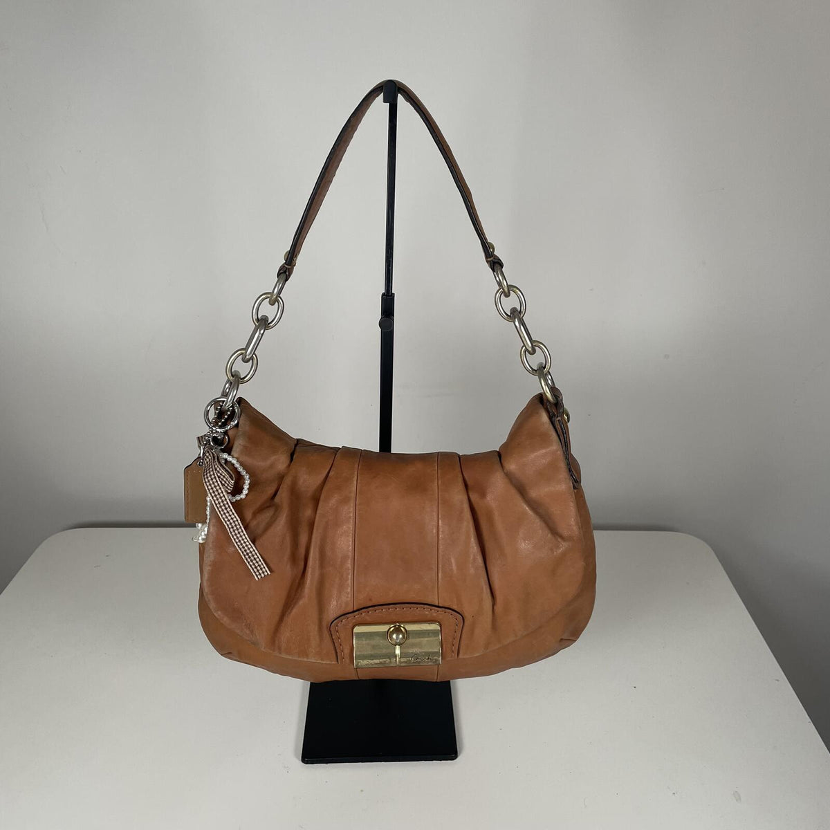 Coach Tan Leather Hobo Shoulder Bag Handbag Purse Chain Detail F1069-15336