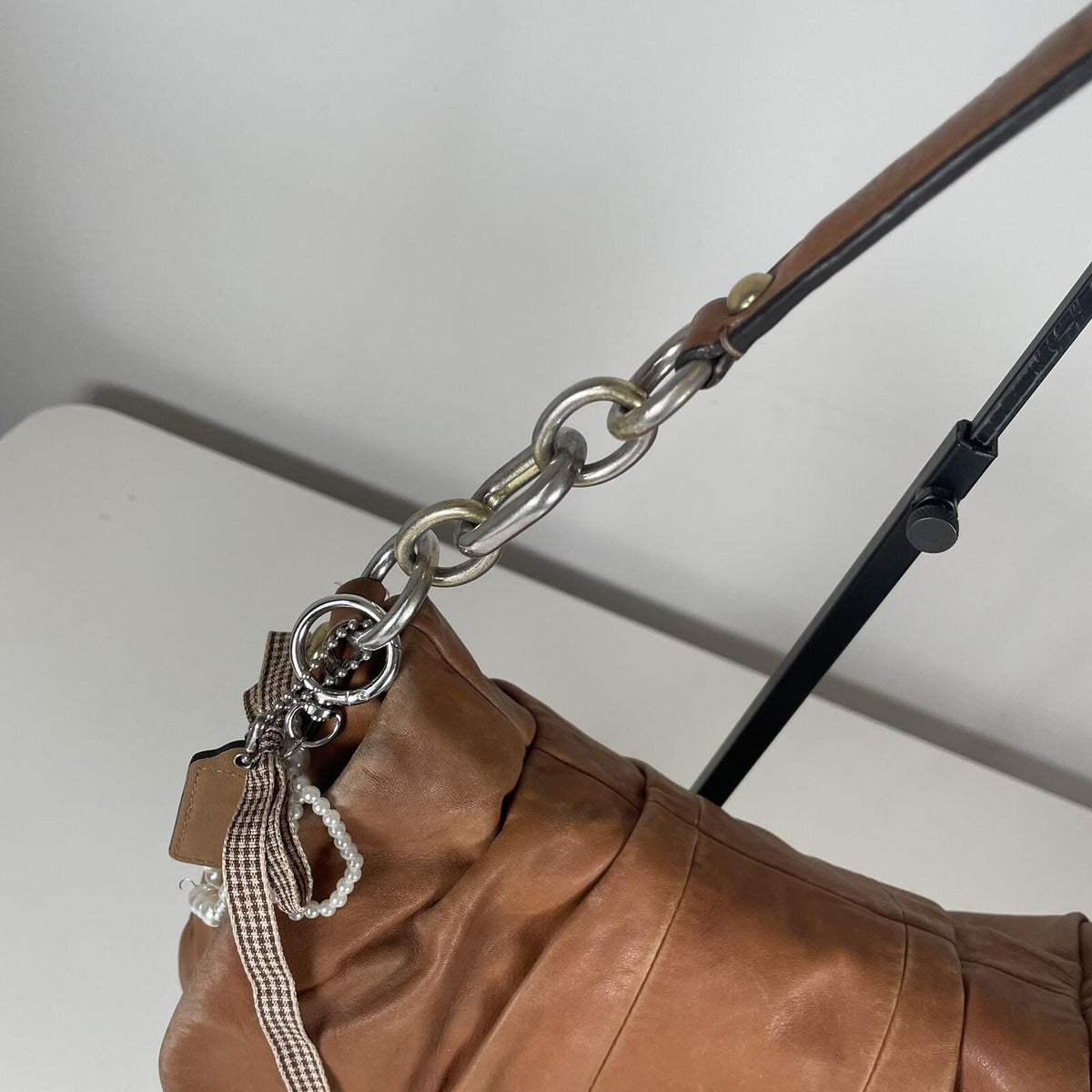 Coach Tan Leather Hobo Shoulder Bag Handbag Purse Chain Detail F1069-15336
