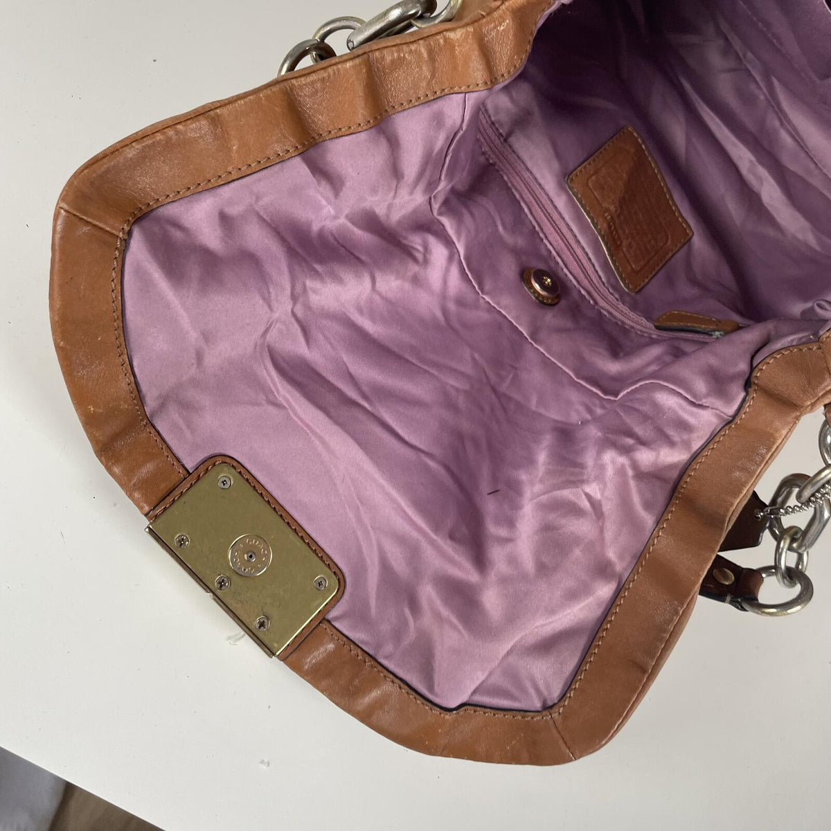 Coach Tan Leather Hobo Shoulder Bag Handbag Purse Chain Detail F1069-15336