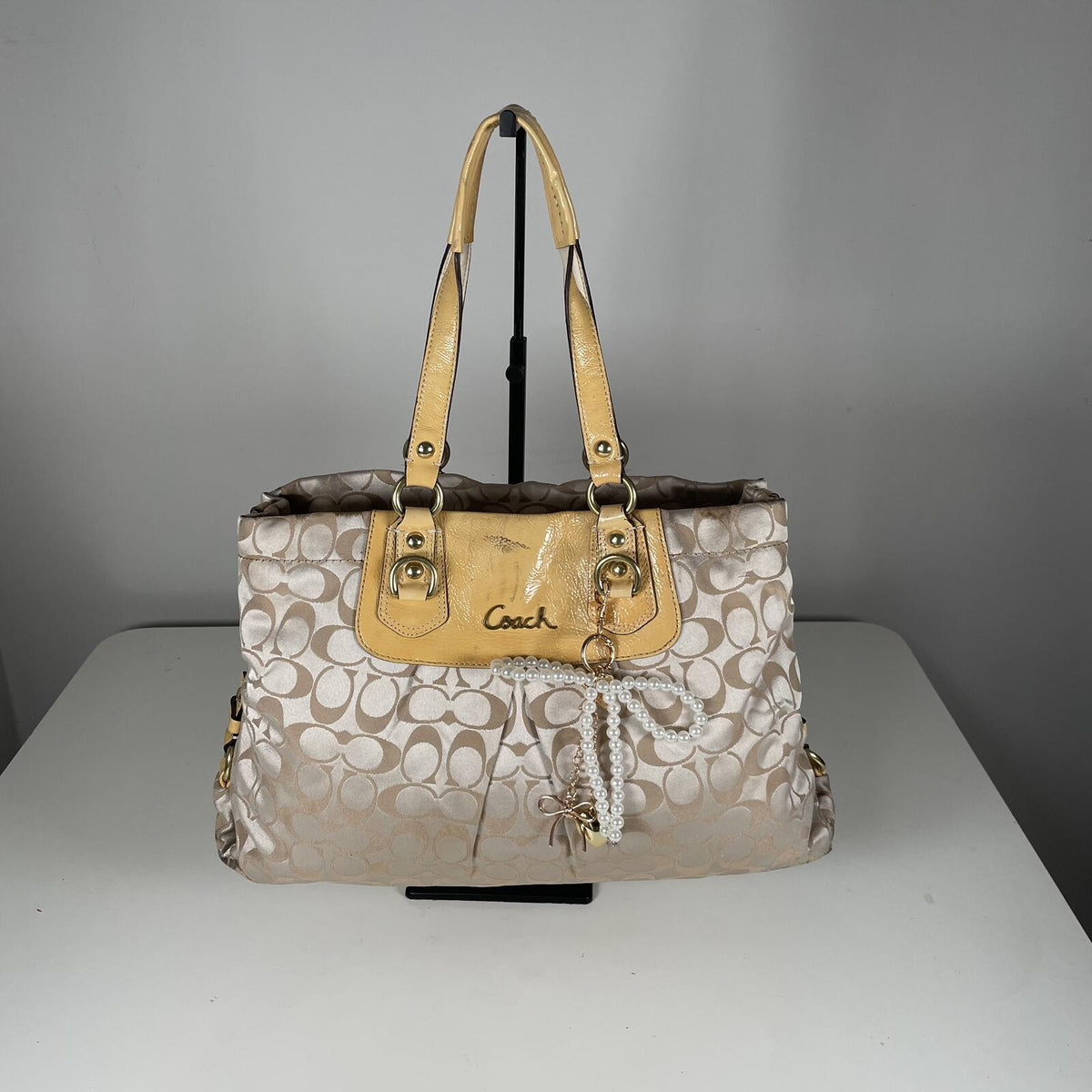 Coach Ashley Signature Monogram Shoulder Bag Beige Yellow K1160-F15510