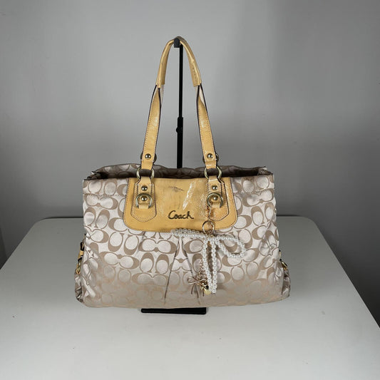 Coach Ashley Signature Monogram Shoulder Bag Beige Yellow K1160-F15510