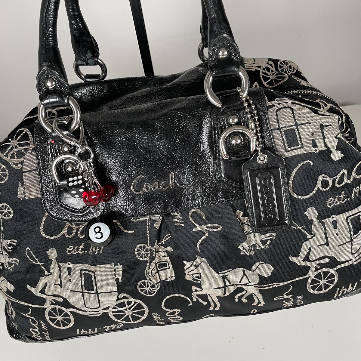 Coach Madison Sabrina Horse & Carriage Black Leather Shoulder Bag G01077-F15653