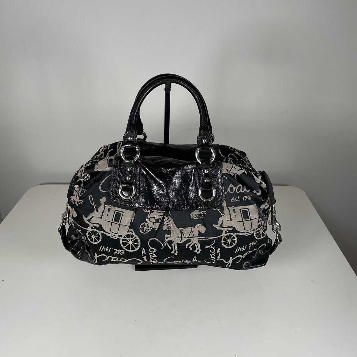 Coach Madison Sabrina Horse & Carriage Black Leather Shoulder Bag G01077-F15653