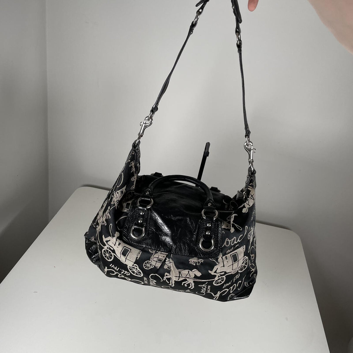 Coach Madison Sabrina Horse & Carriage Black Leather Shoulder Bag G01077-F15653