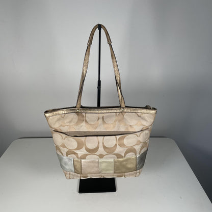 Coach Signature Monogram Gold Tone Shoulder Bag Beige Shoulder bag A1293-F19200