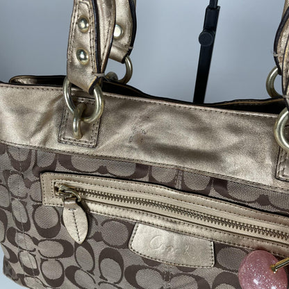 Coach Penelope Signature Monogram Shoulder Bag Gold Detail Handbag G1060-F15533