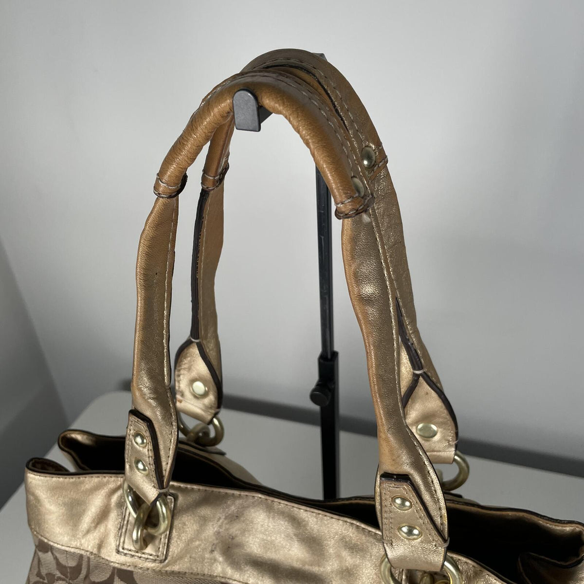 Coach Penelope Signature Monogram Shoulder Bag Gold Detail Handbag G1060-F15533
