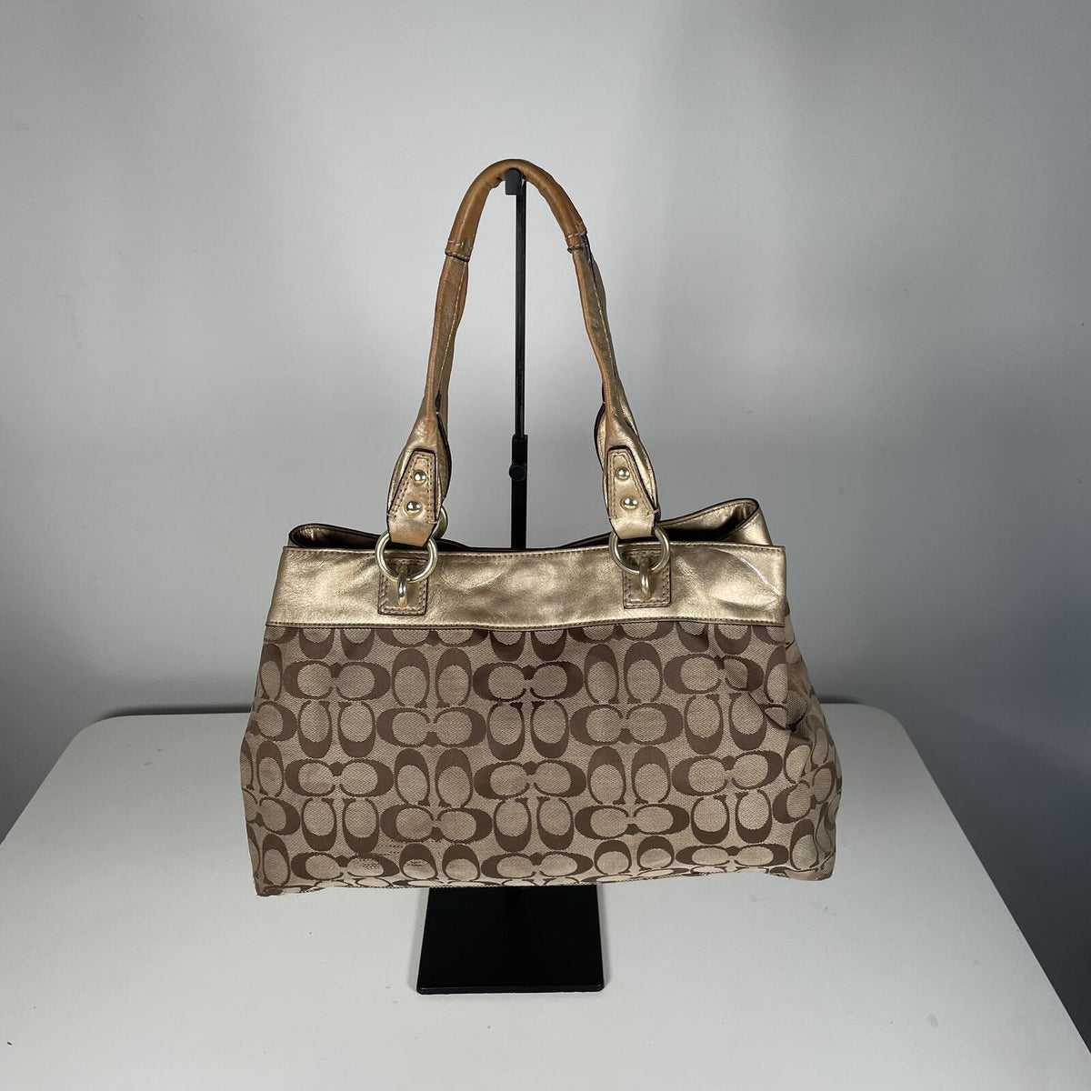 Coach Penelope Signature Monogram Shoulder Bag Gold Detail Handbag G1060-F15533