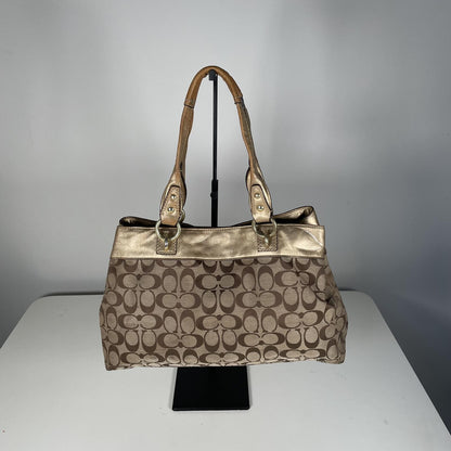 Coach Penelope Signature Monogram Shoulder Bag Gold Detail Handbag G1060-F15533