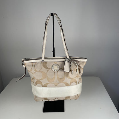 Coach Beige Signature Monogram Tote Shoulder Bag Handbag Purse Y2K K1281-F19046