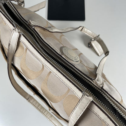 Coach Beige Signature Monogram Tote Shoulder Bag Handbag Purse Y2K K1281-F19046
