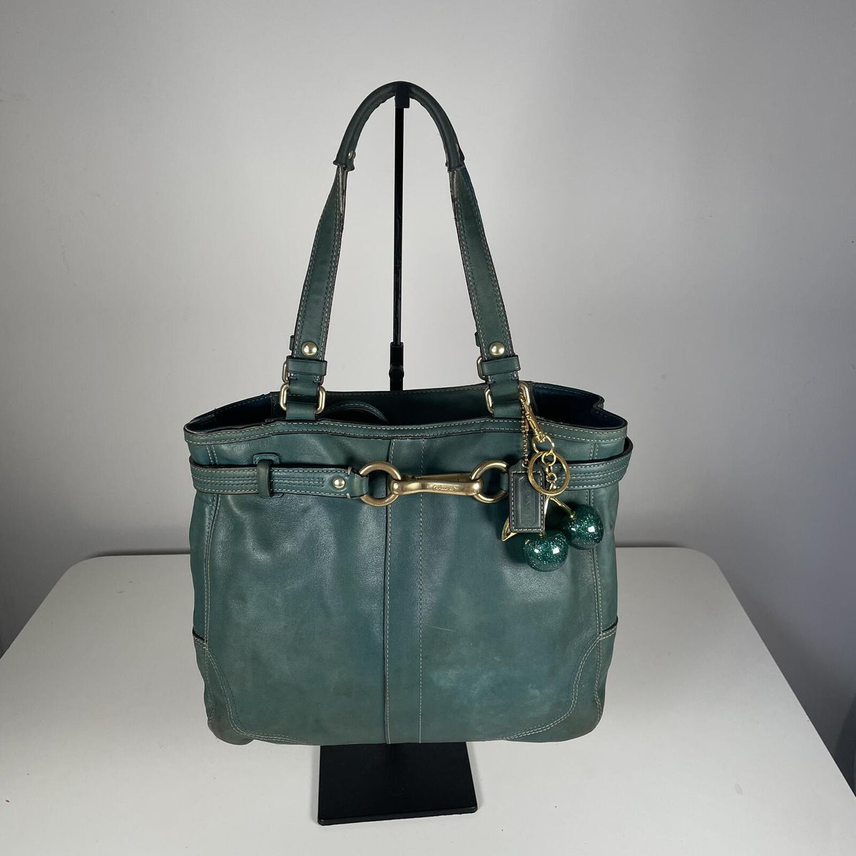 Coach Nancy Dark Green Leather Tote Shoulder Bag Retro Handbag E0982-F13995