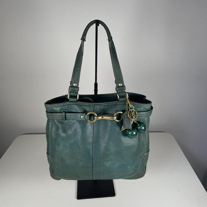 Coach Nancy Dark Green Leather Tote Shoulder Bag Retro Handbag E0982-F13995