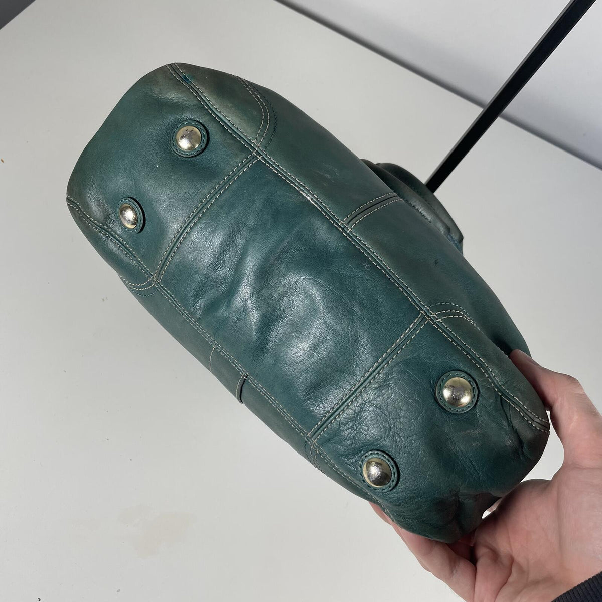 Coach Nancy Dark Green Leather Tote Shoulder Bag Retro Handbag E0982-F13995