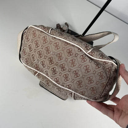 Guess Beige Monogram Buckle Slouch Shoulder Bag Handbag Purse