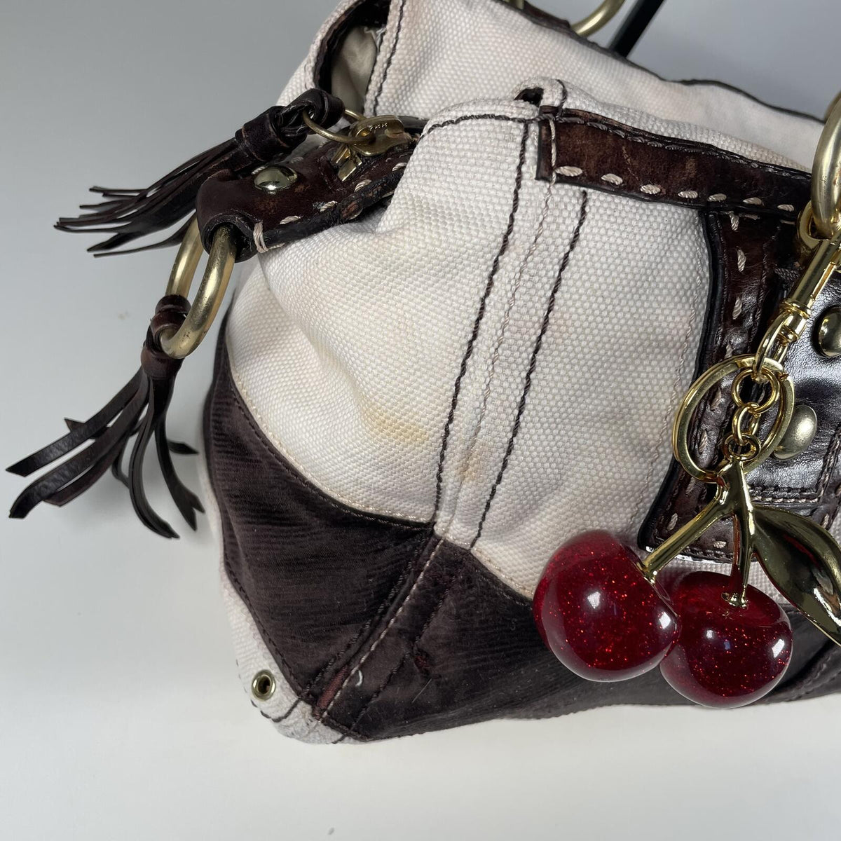 Coach Mahogany Beige Canvas Leather Shoulder Bag Gold Hardware Y2K L0669-10369
