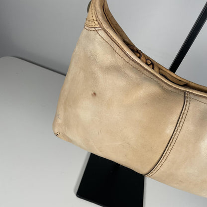 Coach Beige Leather Shoulder Bag Plaid Lining J0769-11416