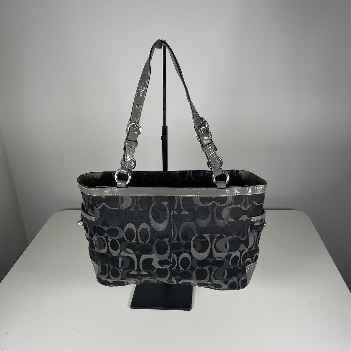 Coach Black Grey Signature Monogram Shoulder Bag E0982-F13762