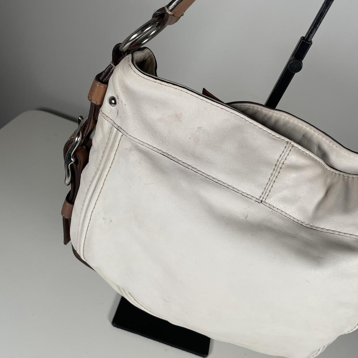 Coach Zoe White Leather Shoulder Bag Buckle J0993-F12671