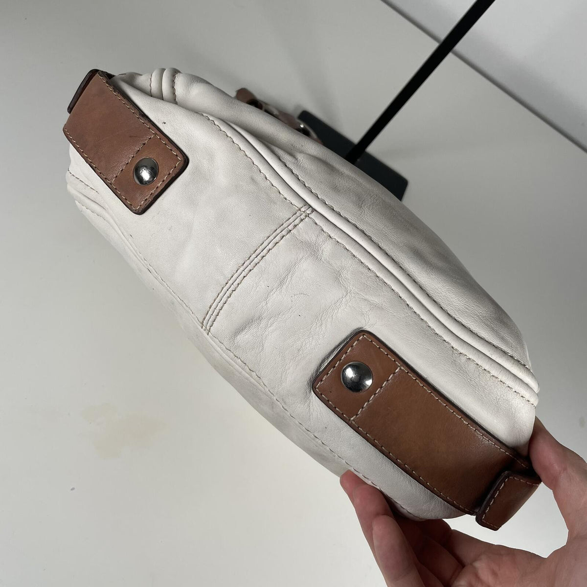 Coach Zoe White Leather Shoulder Bag Buckle J0993-F12671