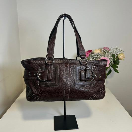 Coach Hampton Brown Pebble Leather Satchel Tote Shoulder Bag H0693-92764