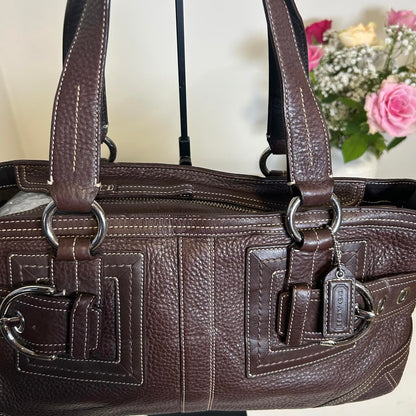 Coach Hampton Brown Pebble Leather Satchel Tote Shoulder Bag H0693-92764