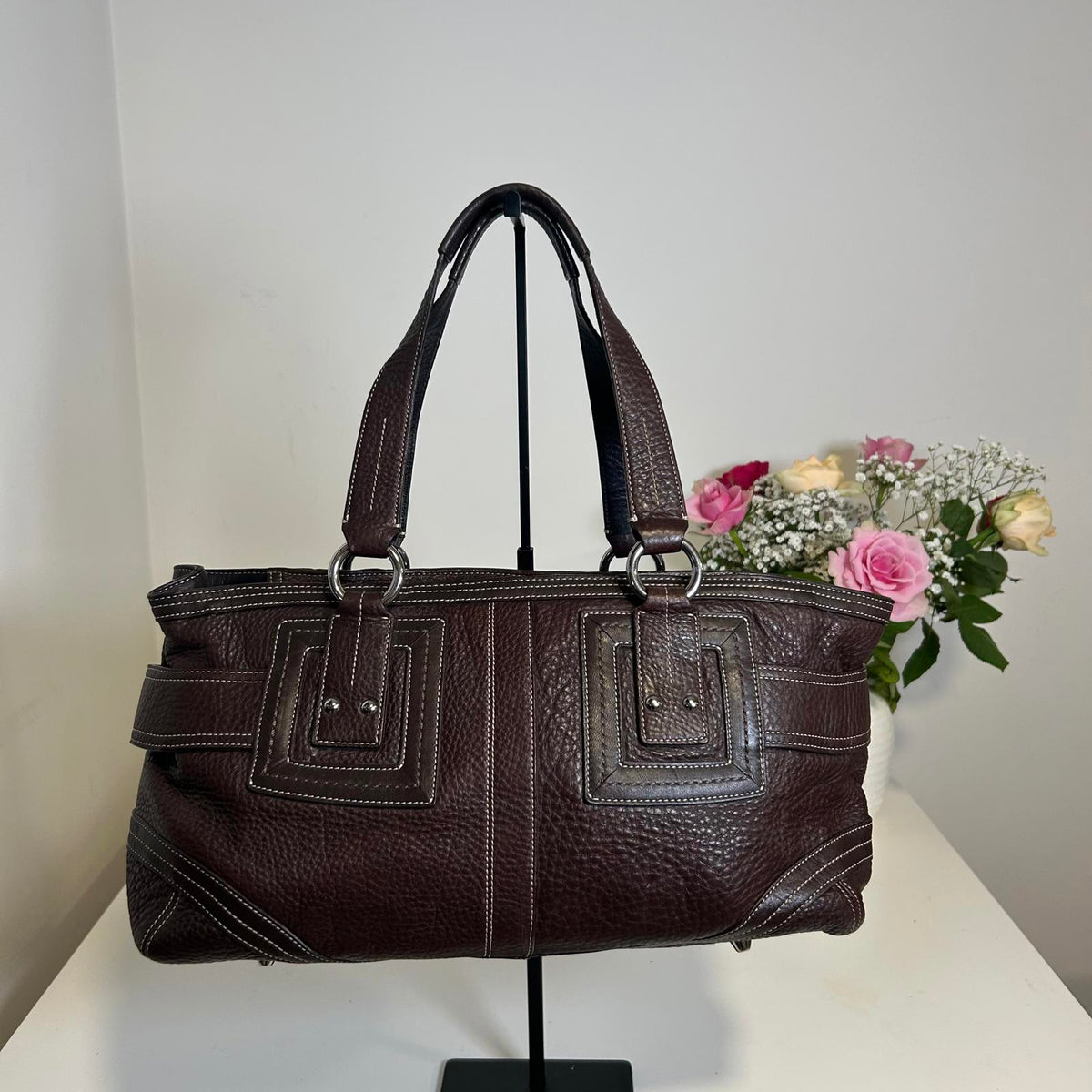 Coach Hampton Brown Pebble Leather Satchel Tote Shoulder Bag H0693-92764