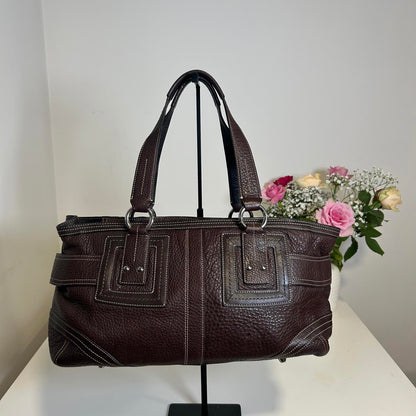 Coach Hampton Brown Pebble Leather Satchel Tote Shoulder Bag H0693-92764