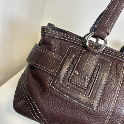 Coach Hampton Brown Pebble Leather Satchel Tote Shoulder Bag H0693-92764
