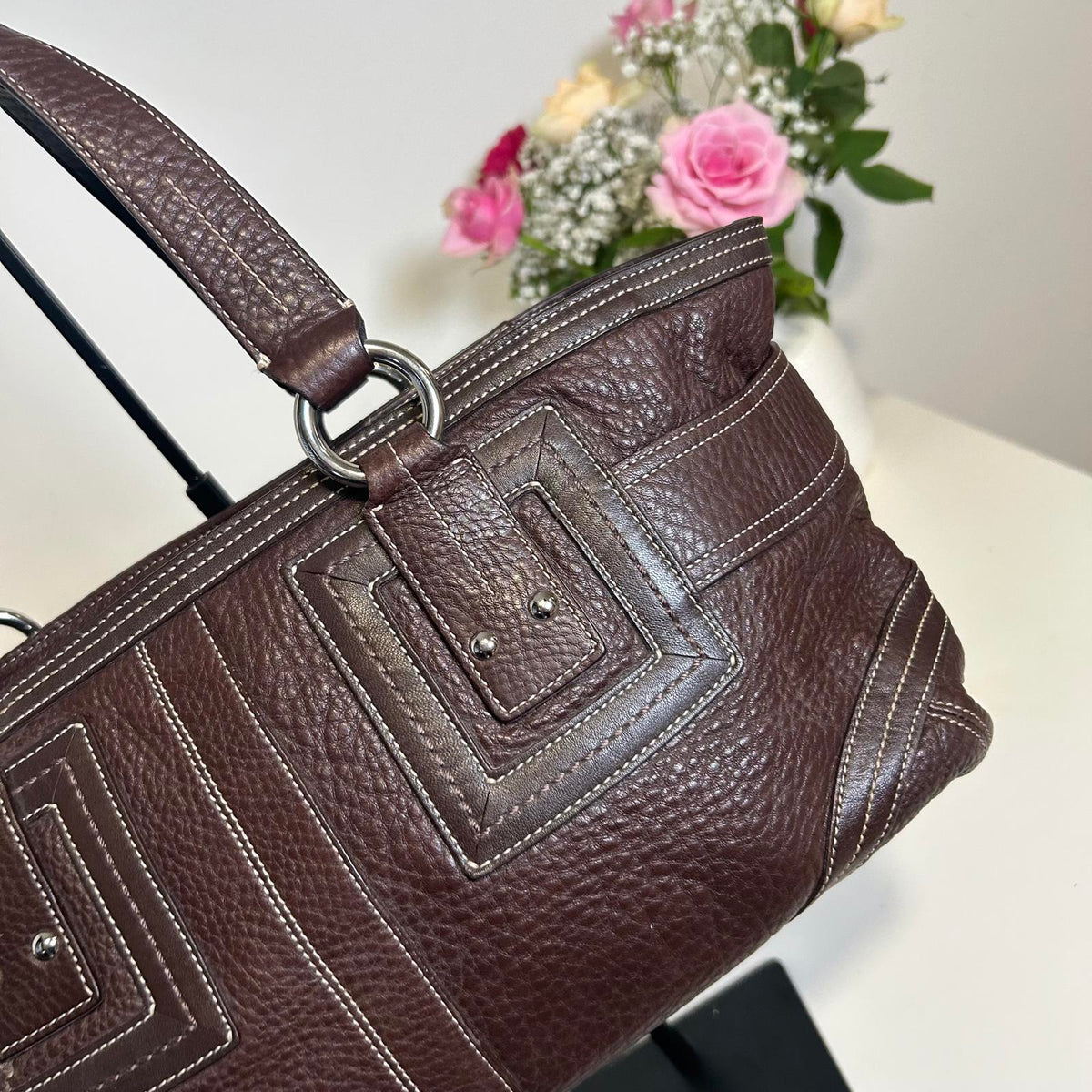 Coach Hampton Brown Pebble Leather Satchel Tote Shoulder Bag H0693-92764