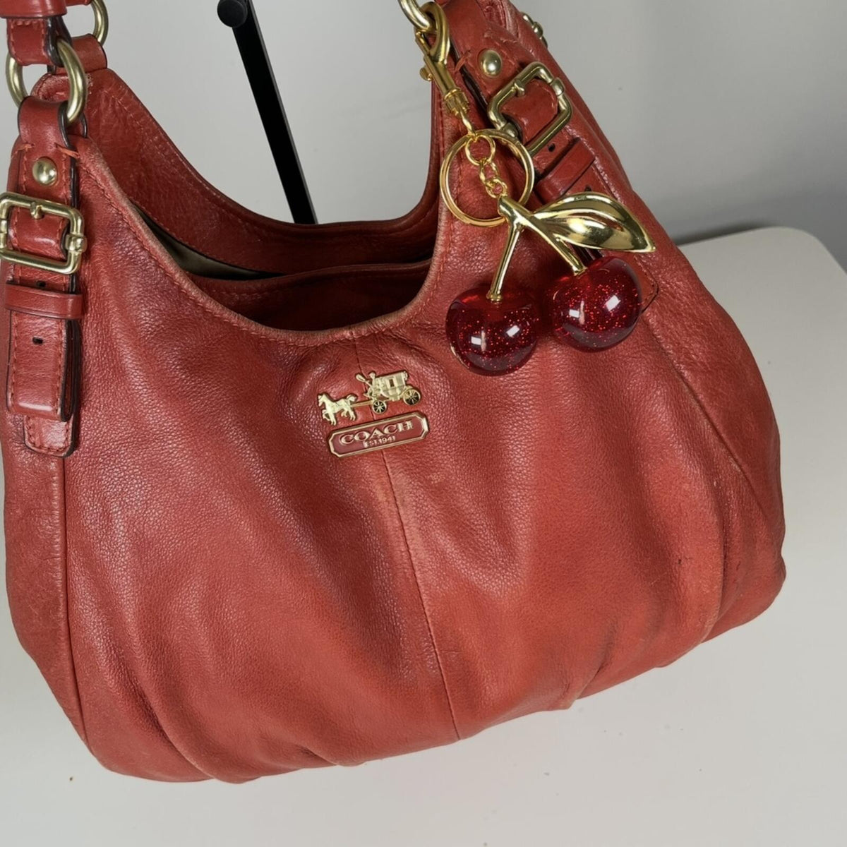 Coach Madison Maggie Red Orange Leather Hobo Bag F1168-16503