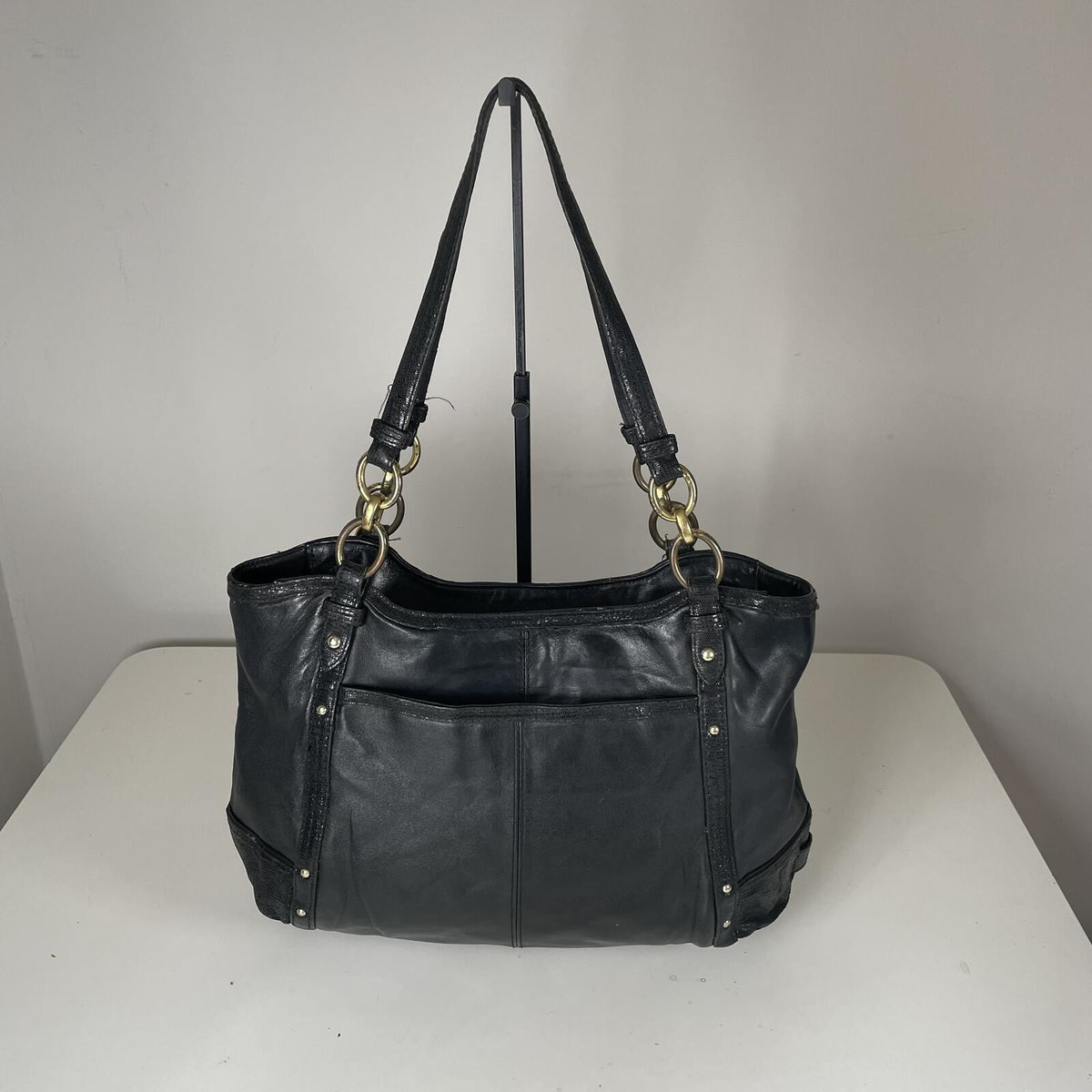 Coach Alexandra Black Leather Gold Chain Shoulder Bag A1320-F20812