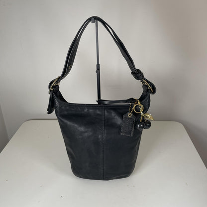 Coach Legacy Black Leather Bucket Bag Tattersall Lining F0793-11422