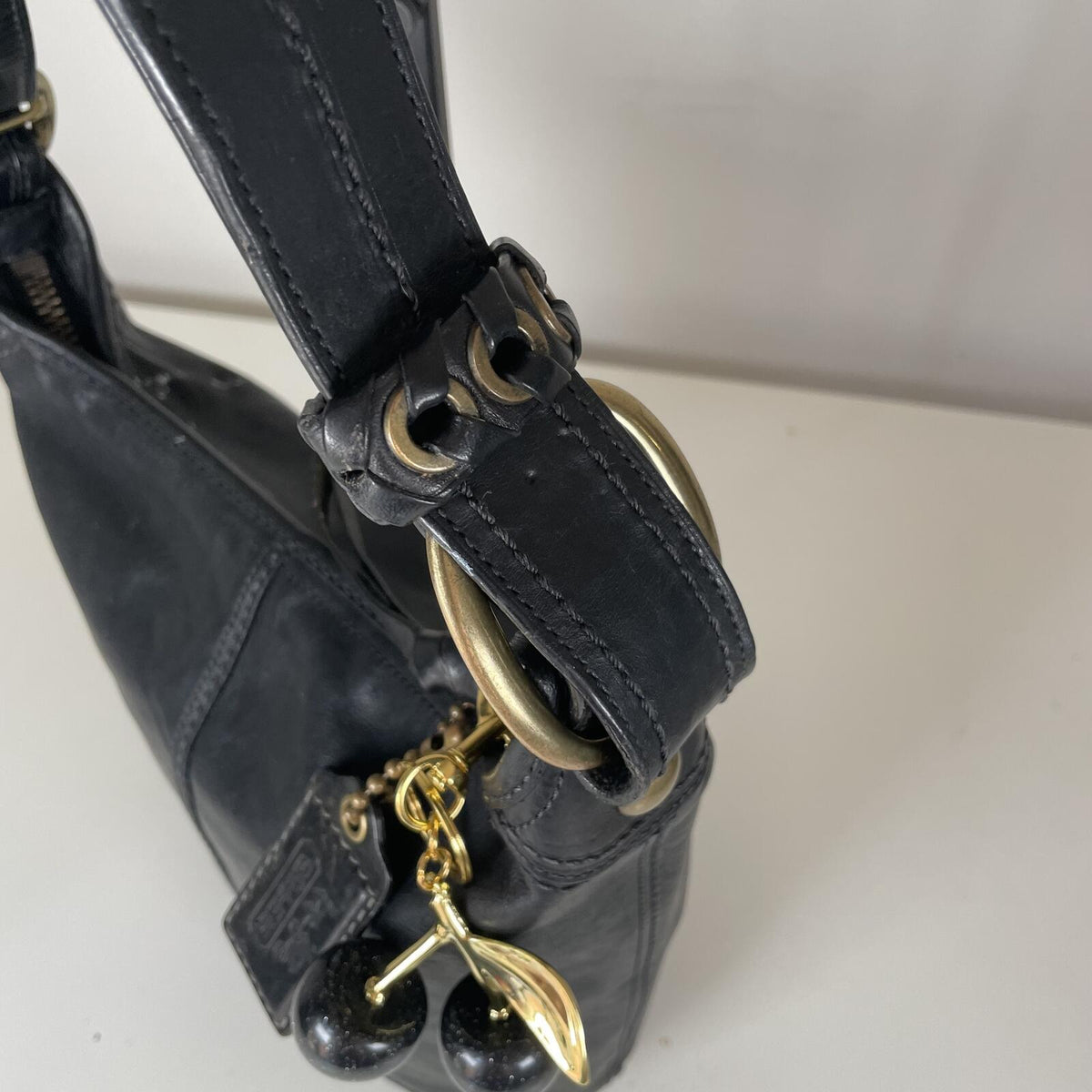 Coach Legacy Black Leather Bucket Bag Tattersall Lining F0793-11422