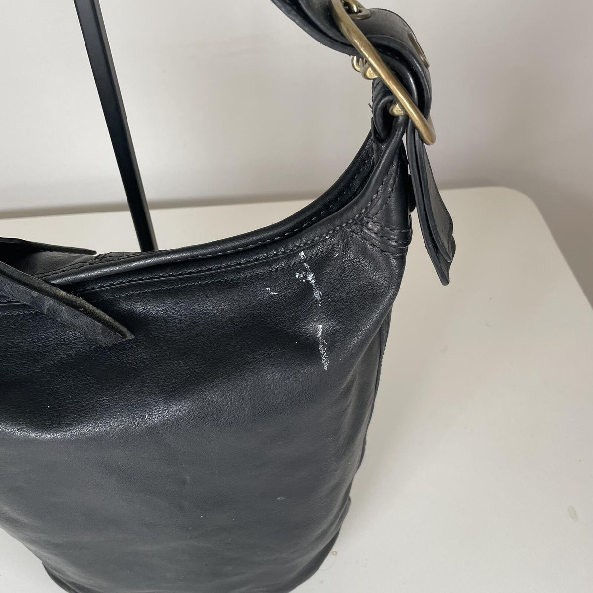 Coach Legacy Black Leather Bucket Bag Tattersall Lining F0793-11422