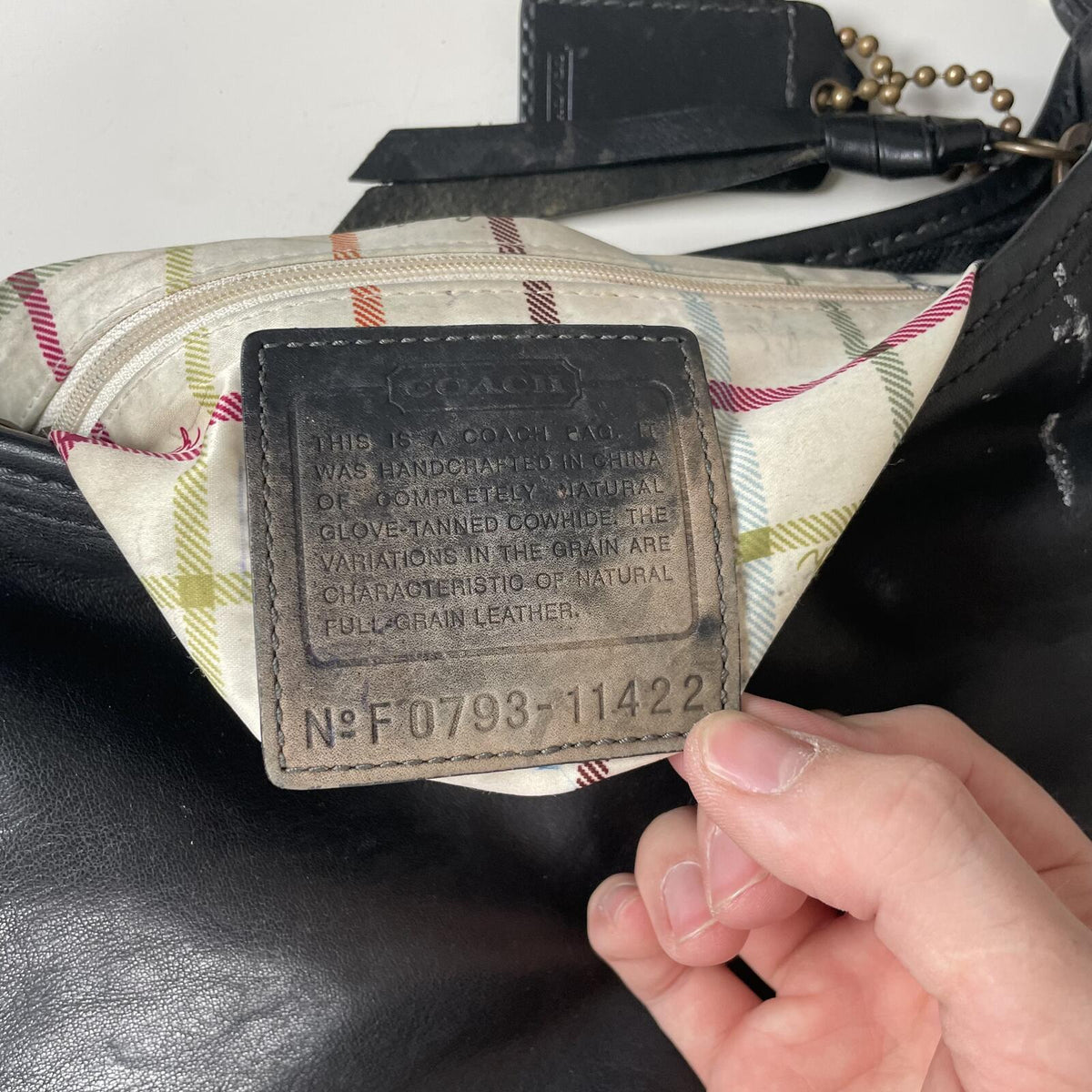 Coach Legacy Black Leather Bucket Bag Tattersall Lining F0793-11422