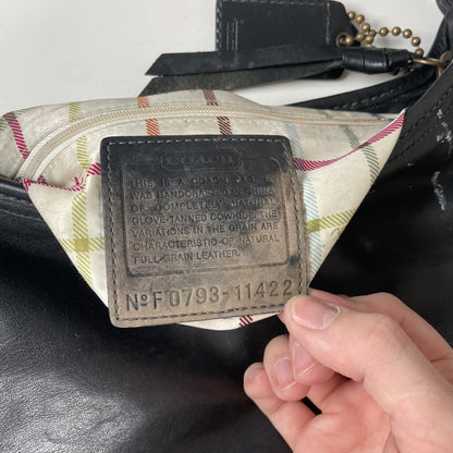 Coach Legacy Black Leather Bucket Bag Tattersall Lining F0793-11422