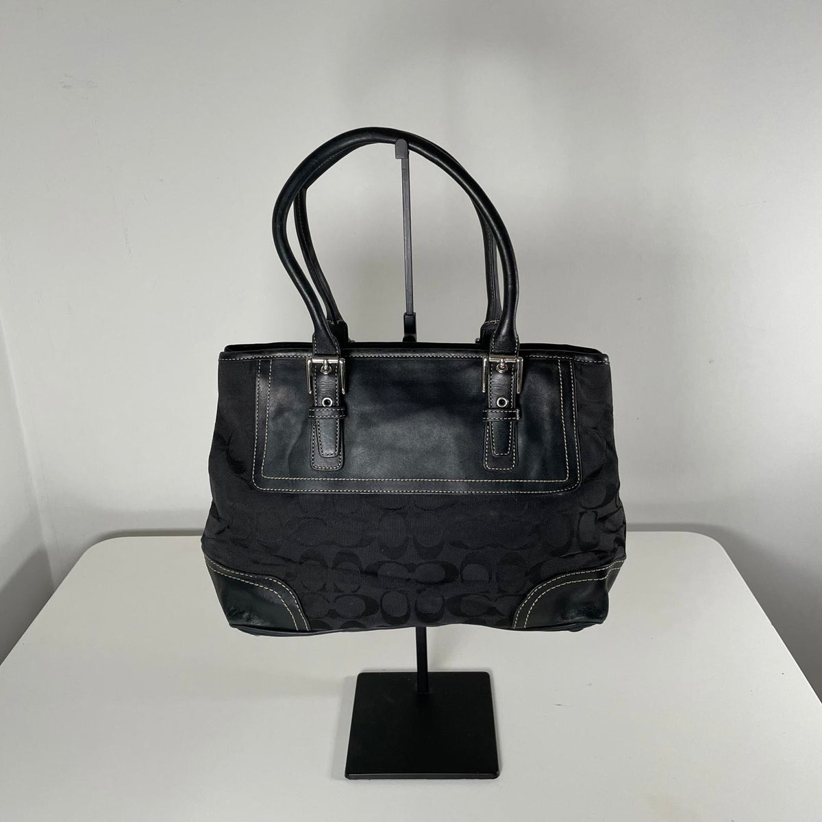 Coach Signature Monogram Black Leather Trim Tote Bag C0732-F11220