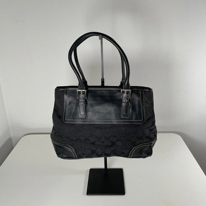 Coach Signature Monogram Black Leather Trim Tote Bag C0732-F11220