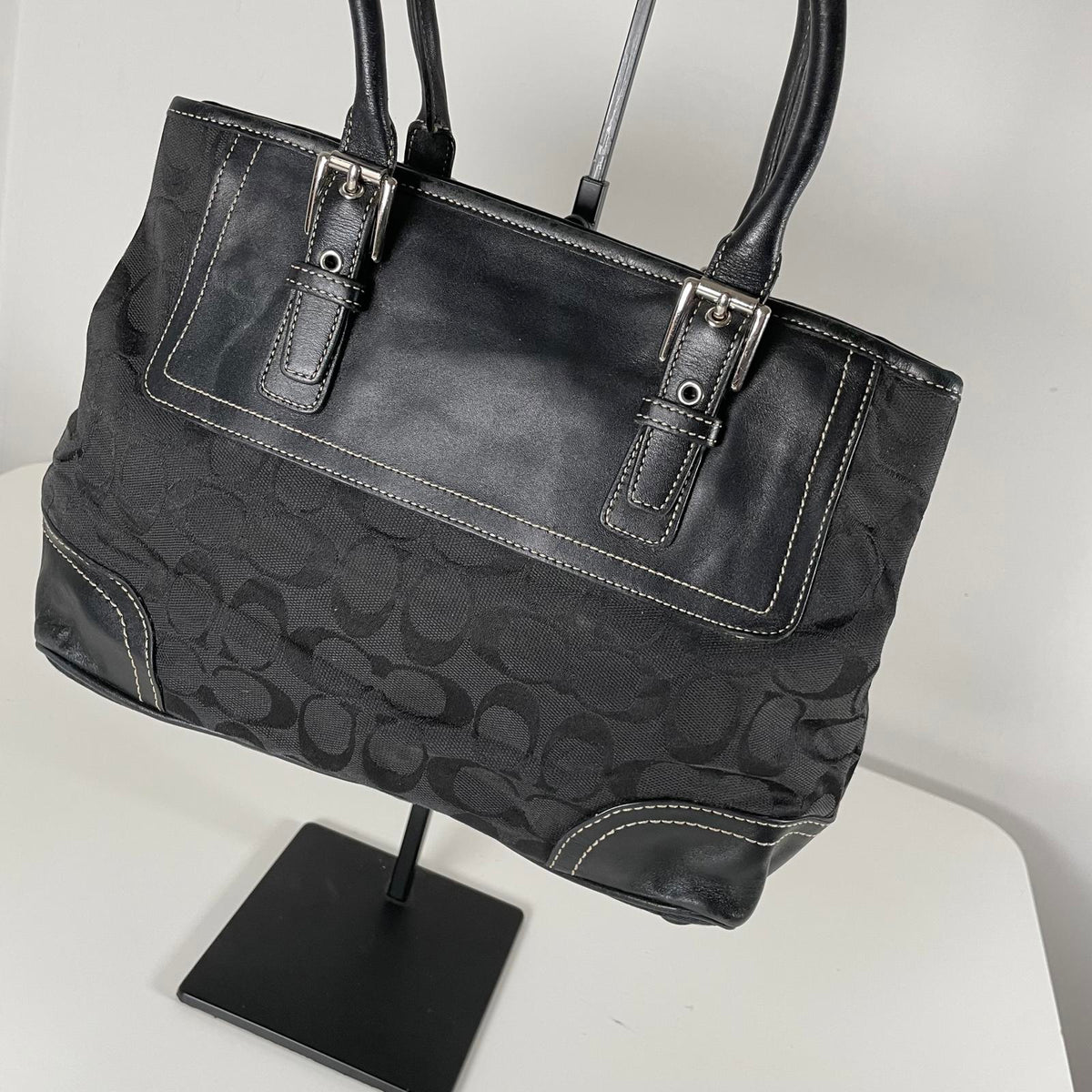Coach Signature Monogram Black Leather Trim Tote Bag C0732-F11220