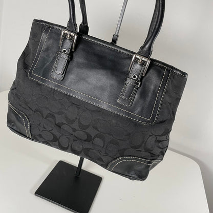 Coach Signature Monogram Black Leather Trim Tote Bag C0732-F11220